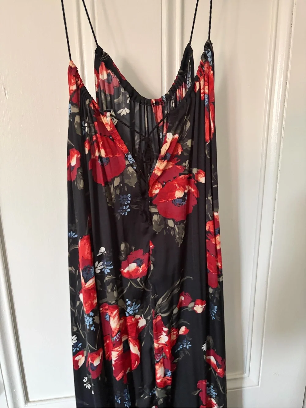 Silky floral maxi dress with optional tie waist